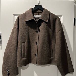 Zara Women's Dark Brown Wool Cape Jacket